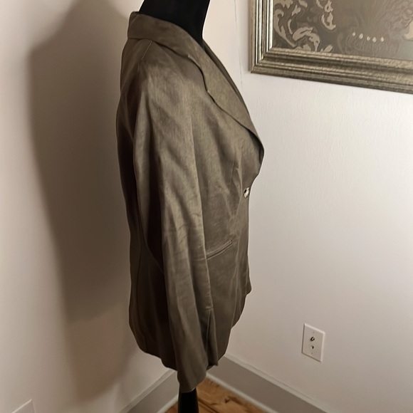 525 AMERICA olive green 100% Linen long sleeves single front button blazer Sz S - Picture 7 of 10
